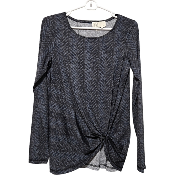 Sachin & Babi SB black gray pattern long sleeve gathered top size 4 - Picture 1 of 8